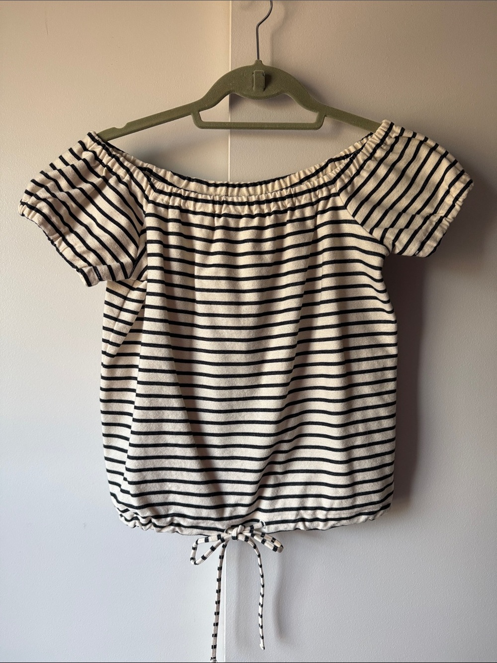 Madewell Navy & White Striped Off-Shoulder Top